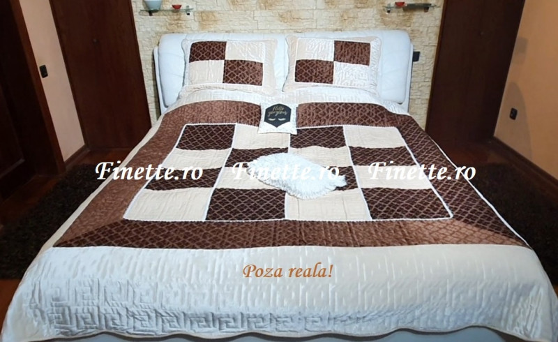 Cuvertura eleganta de pat dublu. pentru 2 persoane, din catifea, cu 3 piese - Elena