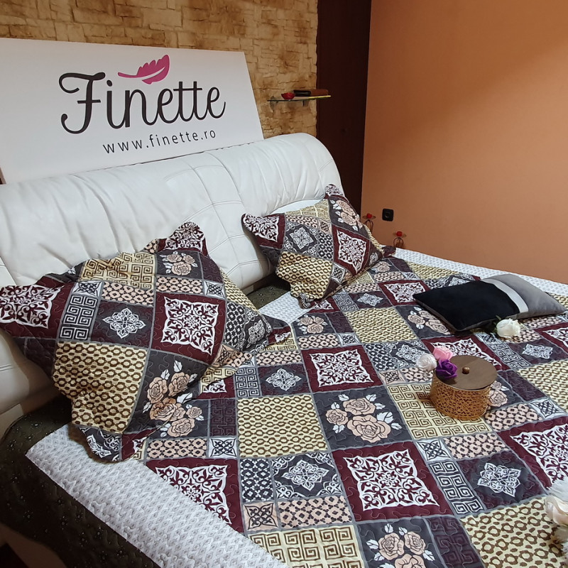 Cuvertura de pat din bumbac pentru pat dublu, 2 persoane, cu 3 piese - Linda