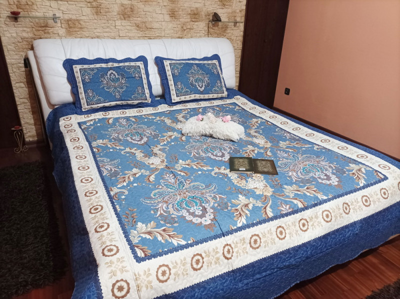 Cuvertura moderna de pat matrimonial din bumbac pentru pat dublu, 2 persoane, cu 3 piese - Janine