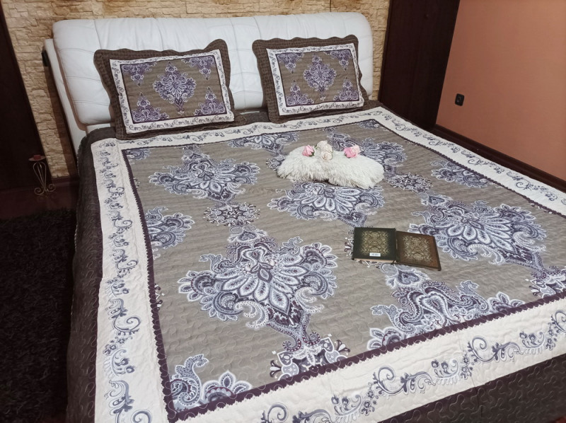 Cuvertura moderna de pat matrimonial din bumbac pentru pat dublu, 2 persoane, cu 3 piese - Jennet