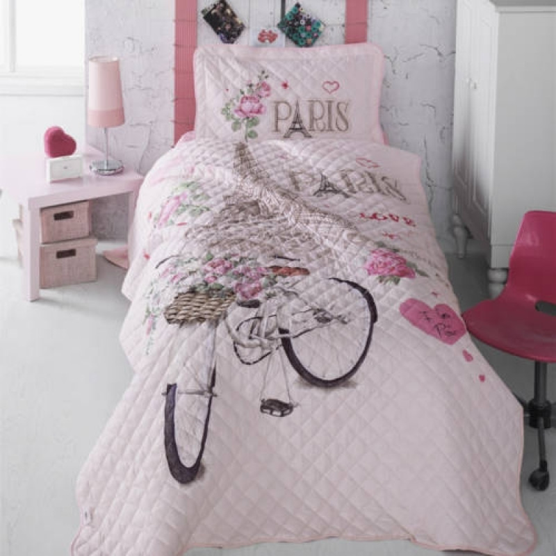 Cuvertura de pat pentru copii matlasata, reversibila, pentru 1 persoana, cu 2 piese din bumbac 100%, Ralex Pucioasa - Clasy - Natasha
