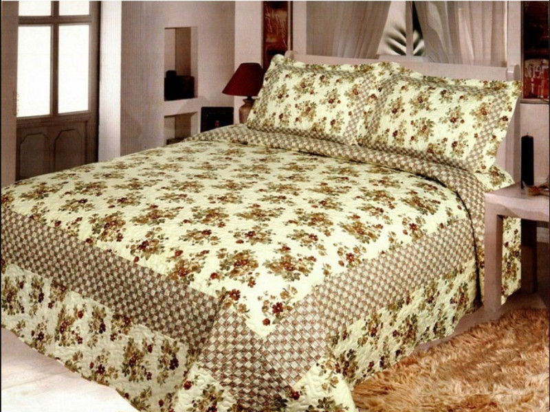 Cuvertura de pat reversibila din bumbac pentru pat dublu. 2 persoane, cu 3 piese - Tatiana
