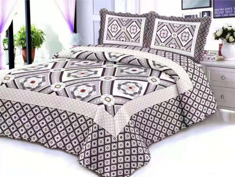 Cuvertura moderna de pat matrimonial din bumbac pentru pat dublu. 2 persoane, cu 3 piese - Olga