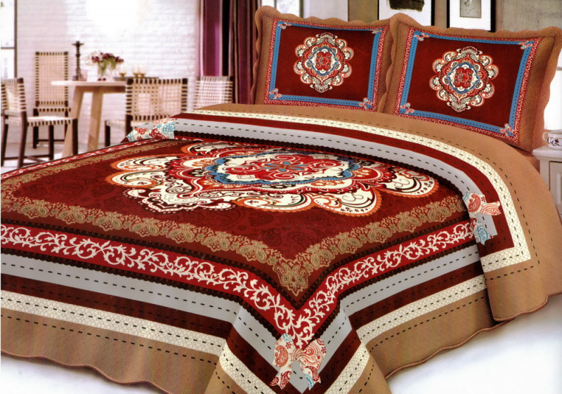 Cuvertura moderna de pat matrimonial din bumbac pentru pat dublu, 2 persoane, cu 3 piese - Keyla
