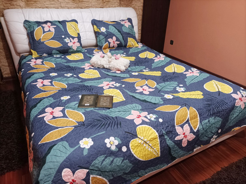 Cuvertura moderna de pat matrimonial din bumbac pentru pat dublu, 2 persoane, cu 3 piese - Tania