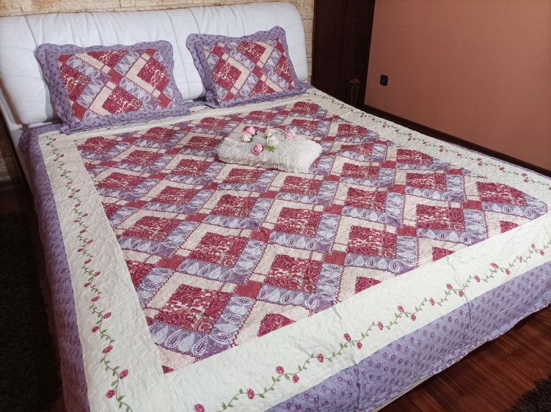 Cuvertura moderna de pat matrimonial din bumbac pentru pat dublu, 2 persoane, cu 3 piese - Lina