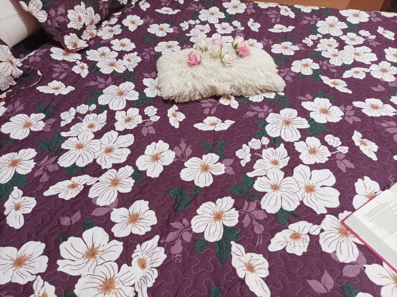 Cuvertura de pat din bumbac pentru pat dublu. 2 persoane, cu 3 piese - Rosa