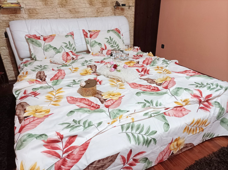 Lenjerie de pat dublu, din bumbac finet, pentru 2 persoane, cu 6 piese, Ralex Pucioasa - Raisa