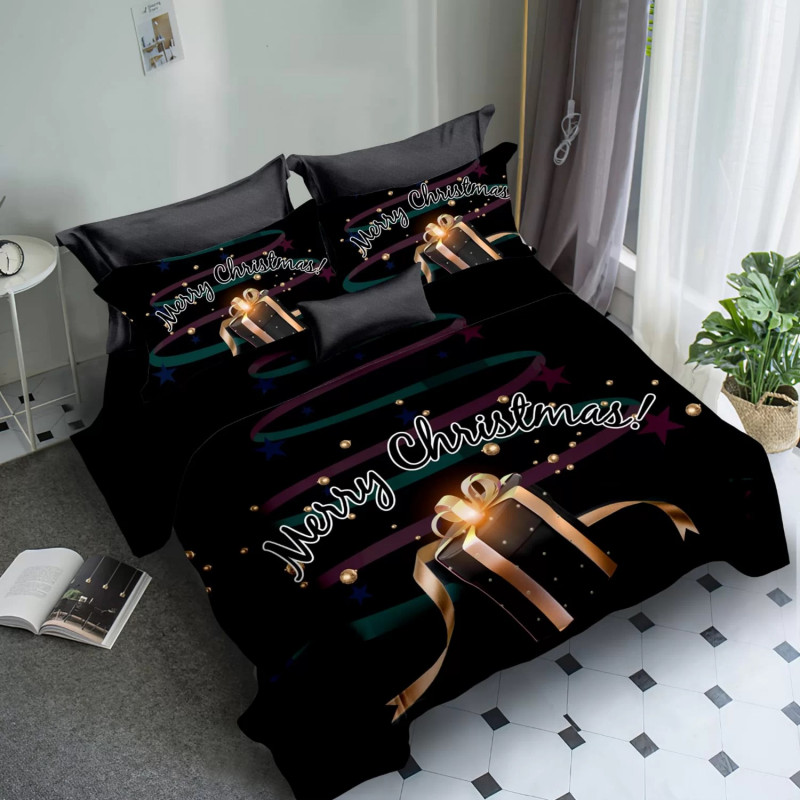 Lenjerie de pat 3D Craciun, din bumbac finet, pentru 2 persoane cu 6 piese, Ralex Pucioasa - Merry Christmas