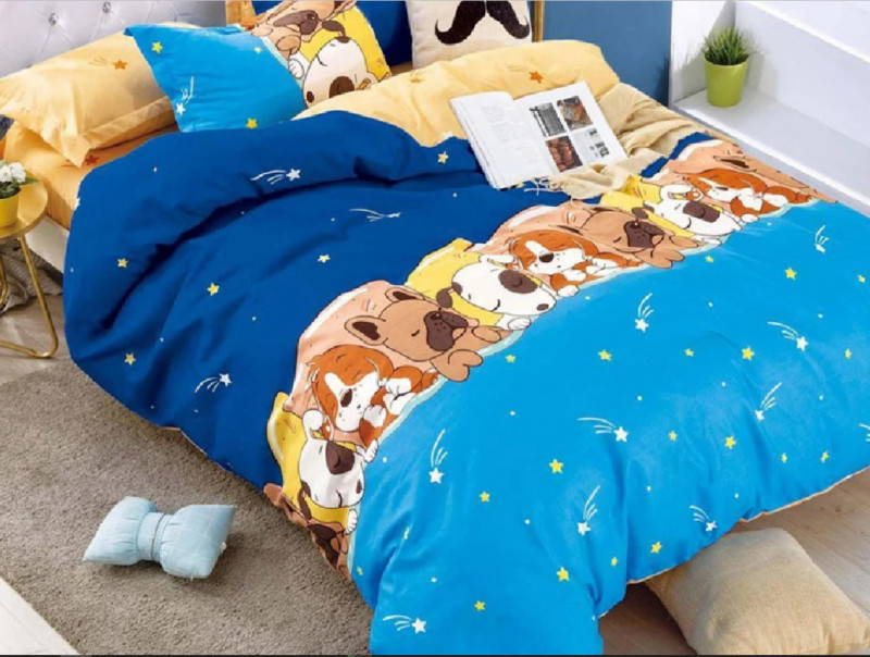 Lenjerie de pat bumbac finet (cearceaf cu elastic 180x200 cm), cu 6 piese, pentru 2 persoane, Jojo - Puppies