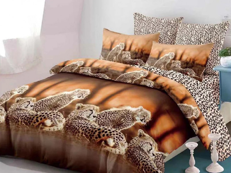 Lenjerie de pat bumbac finet (cearceaf cu elastic 180x200 cm), cu 6 piese, pentru 2 persoane, L'atelier Creatif Pucioasa - Wild