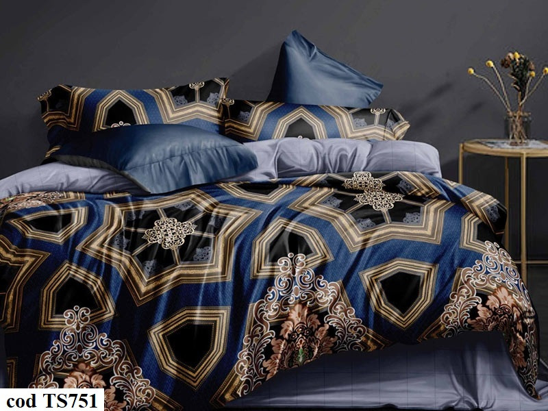Lenjerie de pat bumbac finet, pentru 1 persoana, cu 4 piese, L'atelier Creatif Pucioasa - Fiona