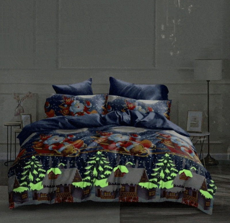 Lenjerie de pat Craciun, Fluorescenta, pentru 2 persoane cu 4 piese, Ralex Pucioasa - Nadia