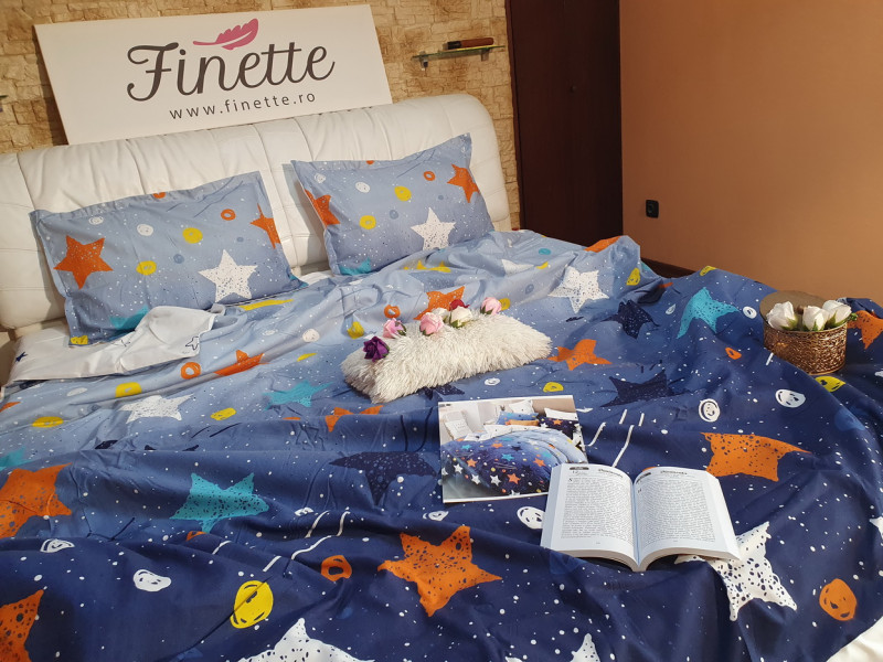 Lenjerie de pat bumbac finet, cu 4 piese, pentru 2 persoane, L'atelier Creatif Pucioasa - Luna