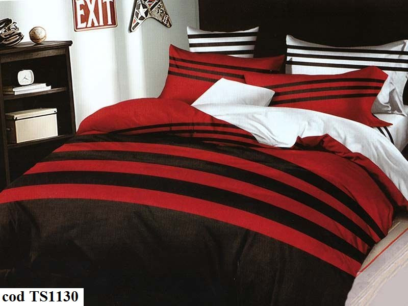Lenjerie de pat dublu (cearceaf cu elastic 180x200 cm) pentru 2 persoane din bumbac satinat, L'atelier Creatif Pucioasa, cu 4 piese - Gabriela