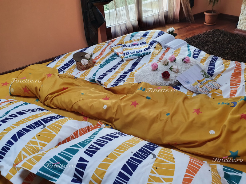 Lenjerie de pat bumbac finet, cu 6 piese, pentru 2 persoane, L'atelier Creatif Pucioasa - Olivia