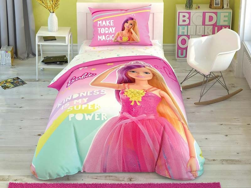 Lenjerie de pat pentru 1 persoana, 3 piese, TAC, din bumbac 100% - Barbie