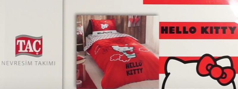 Lenjerie de pat pentru 1 persoana, 3 piese, TAC, din bumbac 100% - Hello Kitty