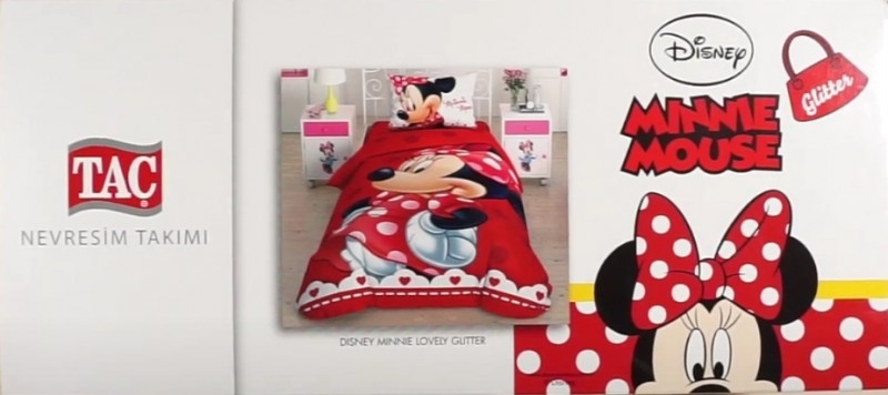 Lenjerie de pat pentru 1 persoana, 3 piese, TAC, din bumbac 100% - Minnie Mouse