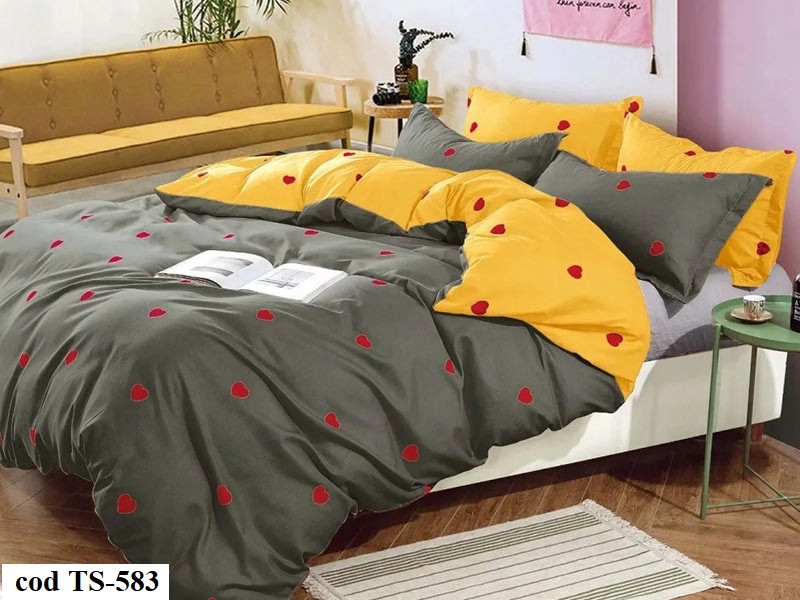 Lenjerie de pat pentru 2 persoane din bumbac satinat, L'atelier Creatif Pucioasa, cu 4 piese - Alexya
