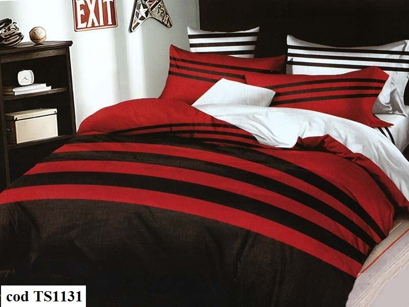 Lenjerie de pat pentru 2 persoane din bumbac satinat, L'atelier Creatif Pucioasa, cu 6 piese - Gina