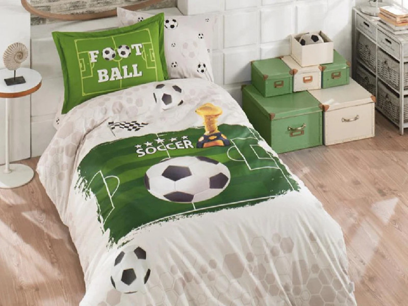 Lenjerie de pat pentru copii, 1 persoana - Clasy, din bumbac 100% - Soccer