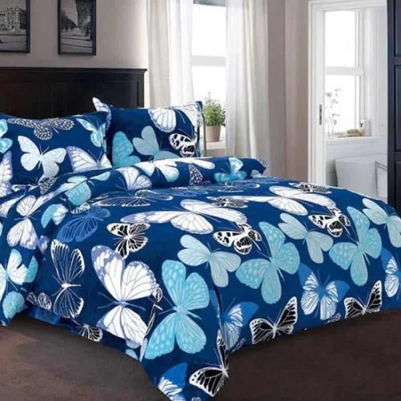Lenjerie de pat pufoasa cocolino, pentru 2 persoane, 4 piese, Ralex Pucioasa - Blue butterfly