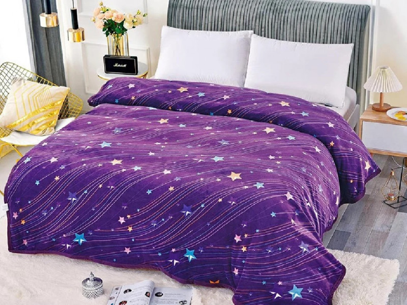 Patura cocolino pufoasa 200x230 cm, Jojo- Purple stars