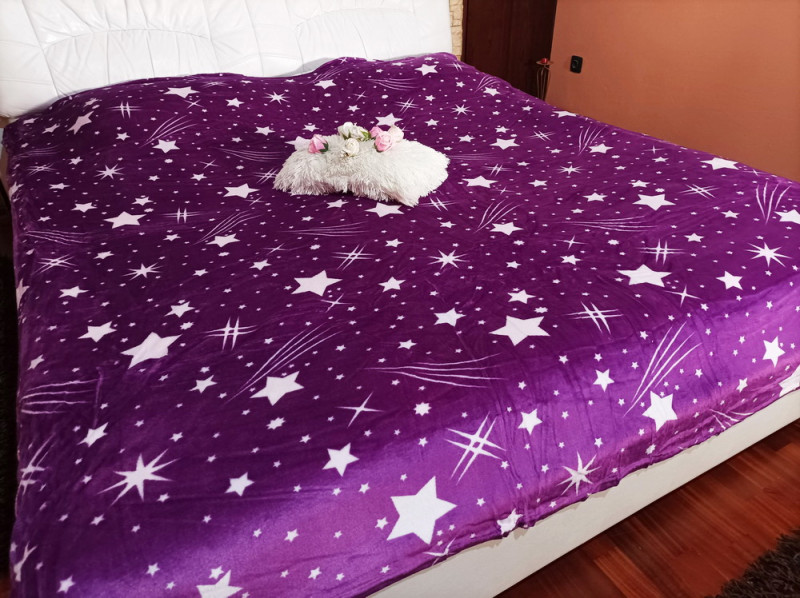 Patura cocolino pufoasa 200x230 cm, East Comfort - Purple stars