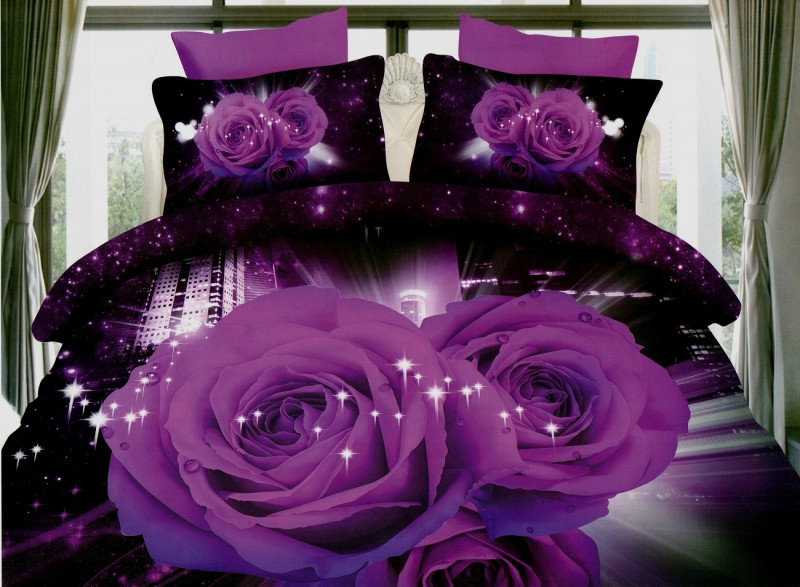 Lenjerie de pat Digital Print, Ralex Pucioasa, 2 persoane - Purple roses