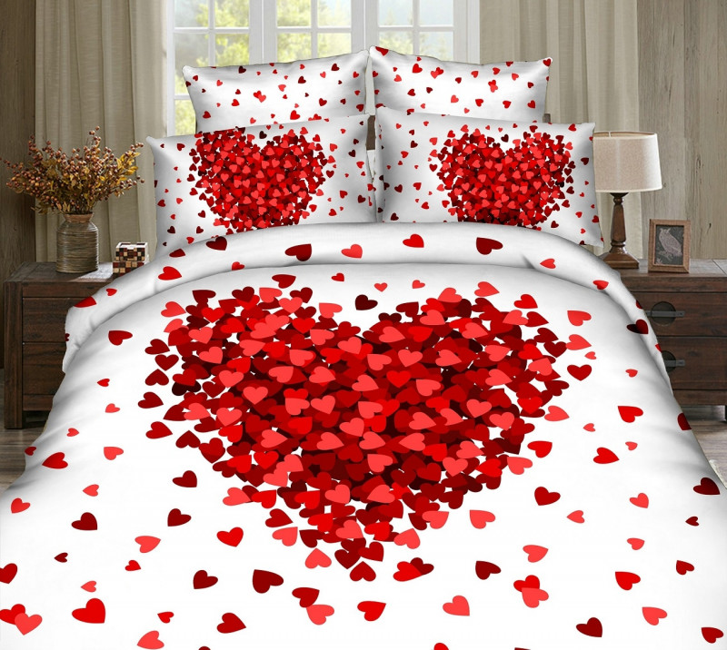 Lenjerie de pat Digital Print, Ralex Pucioasa, 2 persoane - Red heart, v2