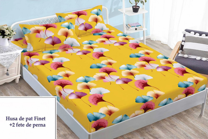 Set cearceaf de pat din bumbac finet cu elastic, 160x200 cm cu 2 fete de perna, Ralex Pucioasa - Sela