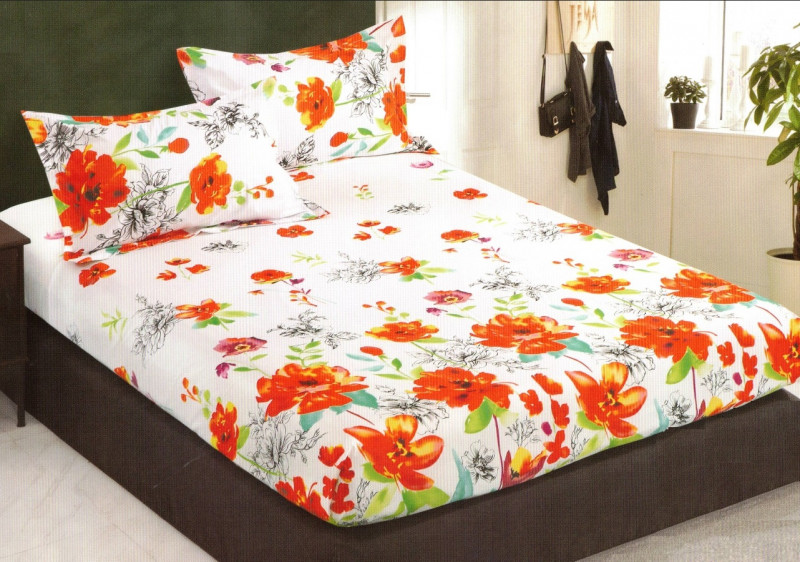 Set cearceaf de pat din bumbac satinat cu elastic, 180x200 cm cu 2 fete de perna, Casa New Concept - Melisa