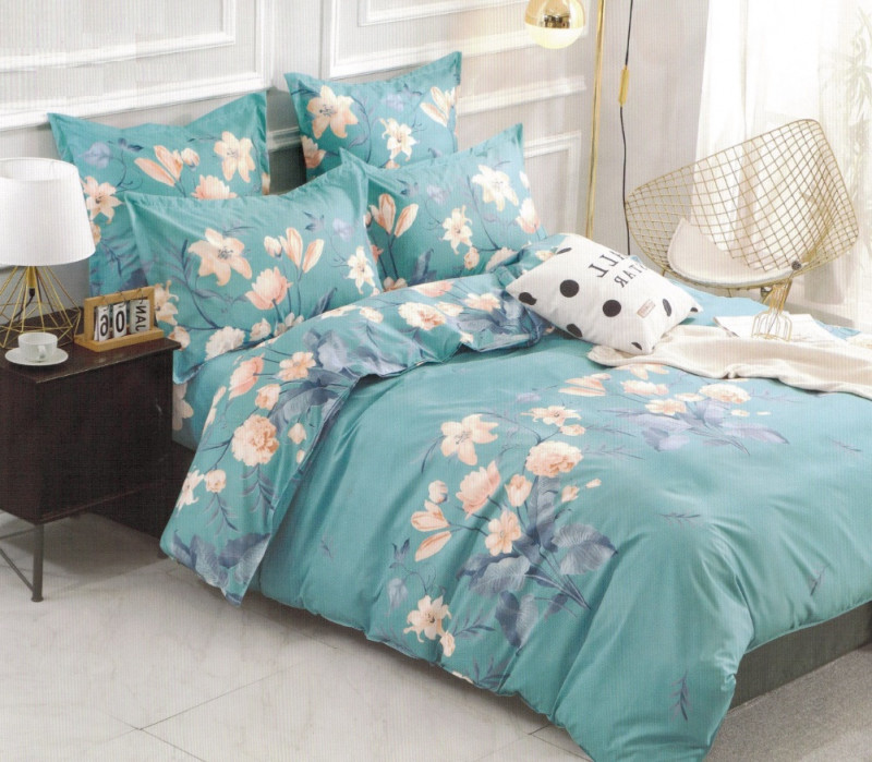 Set cearceaf de pat din bumbac satinat cu elastic, 180x200 cm cu 2 fete de perna, Casa New Concept - Luna