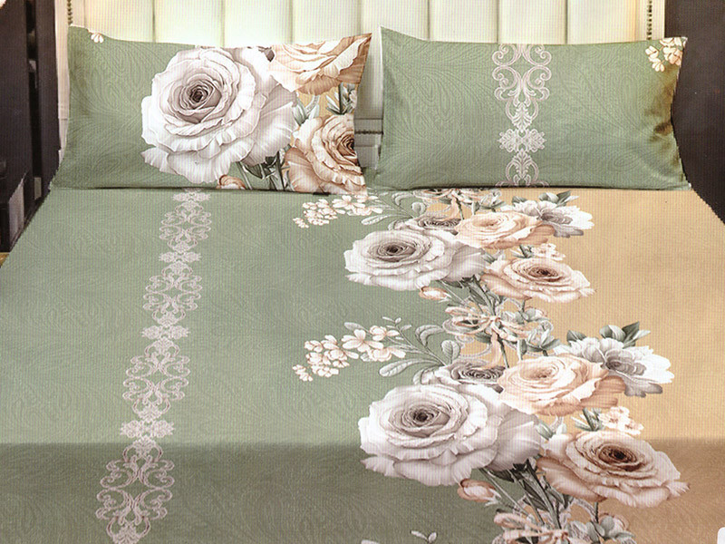 Set cearceaf de pat din bumbac satinat cu elastic, 180x200 cm cu 2 fete de perna, Casa New Concept - Nadina