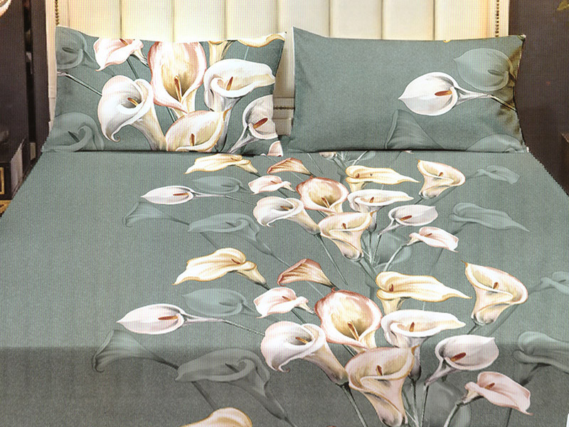 Set cearceaf de pat din bumbac satinat cu elastic, 180x200 cm cu 2 fete de perna, Casa New Concept - Olivia