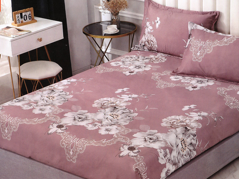 Set cearceaf de pat din bumbac satinat cu elastic, 180x200 cm cu 2 fete de perna, Casa New Concept - Simina