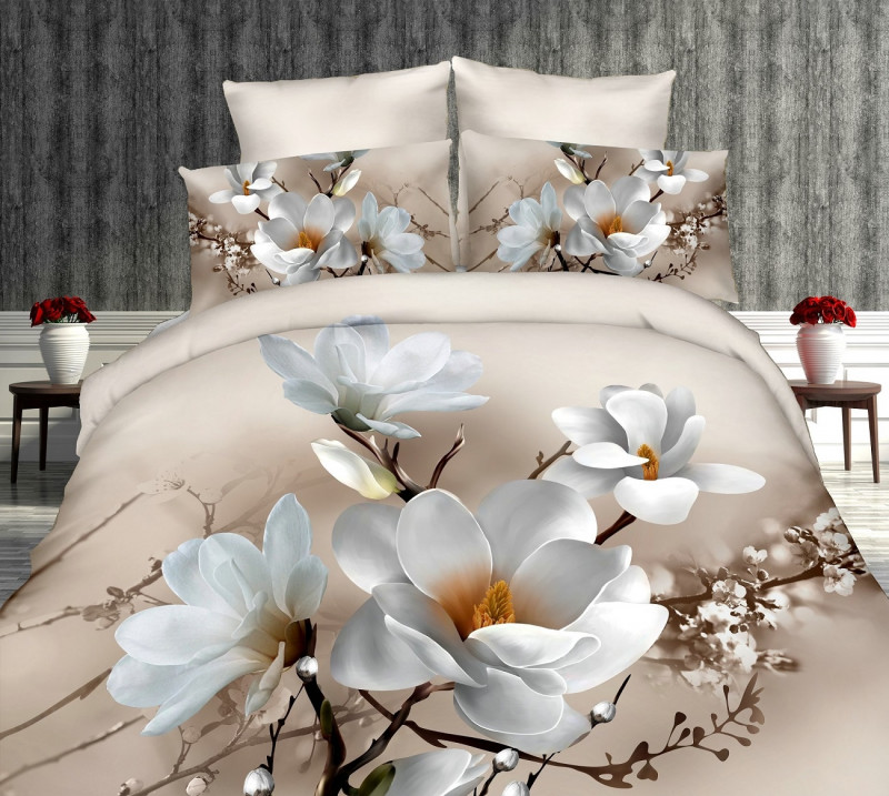 Lenjerie de pat Digital Print, Ralex Pucioasa, 2 persoane - White magnolia