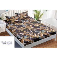 Set cearceaf de pat din bumbac finet cu elastic, 160x200 cm cu 2 fete de perna, Ralex Pucioasa - Hanna