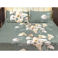 Set cearceaf de pat din bumbac satinat cu elastic, 180x200 cm cu 2 fete de perna, Casa New Concept - Olivia