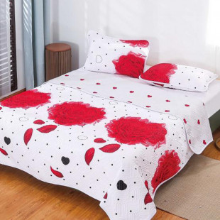 Cuvertura matlasata pentru pat dublu 220x230 cm + 2 fete de perna 50x70 cm, reversibila, pentru 2 persoane din bumbac finet Ralex Pucioasa - Rosa