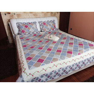 Cuvertura moderna de pat matrimonial din bumbac pentru pat dublu, 2 persoane, cu 3 piese - Jenna