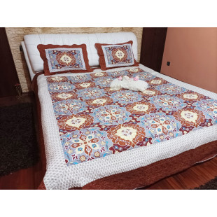 Cuvertura moderna de pat matrimonial din bumbac pentru pat dublu, 2 persoane, cu 3 piese - Iris
