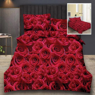 Lenjerie de pat bumbac finet, pentru 2 persoane, cu 6 piese, Ralex Pucioasa - Red Roses