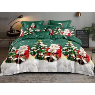 Lenjerie de pat Craciun, din bumbac finet, pentru 1 persoana, cu 4 piese - Santa