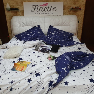 Lenjerie de pat bumbac finet (cearceaf cu elastic 180x200 cm), cu 6 piese, pentru 2 persoane, L'atelier Creatif Pucioasa - Paula