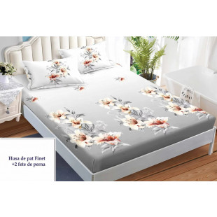 Set cearceaf de pat din bumbac finet cu elastic, 160x200 cm cu 2 fete de perna, Ralex Pucioasa - Cora